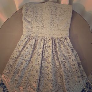 Grey lace strapless dress